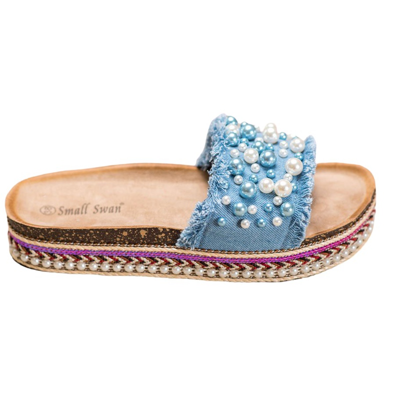 Small Swan Pantofole Sulla Piattaforma Con Perle blu