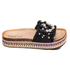 Small Swan Pantofole Sulla Piattaforma Con Perle nero
