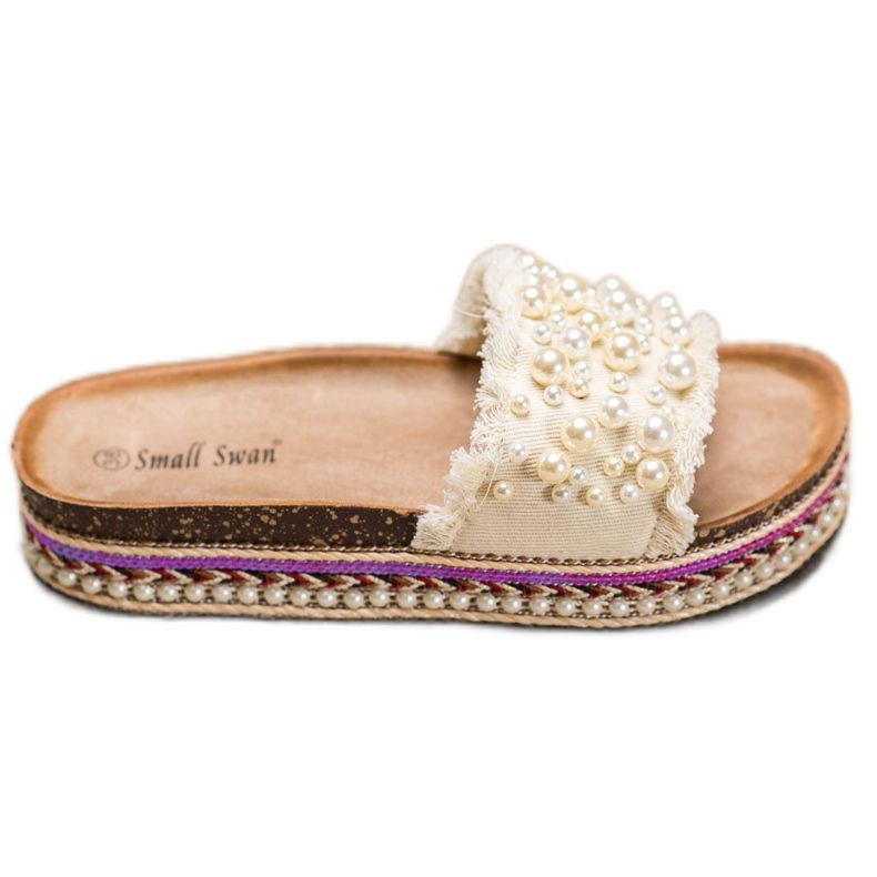 Small Swan Pantofole Sulla Piattaforma Con Perle beige