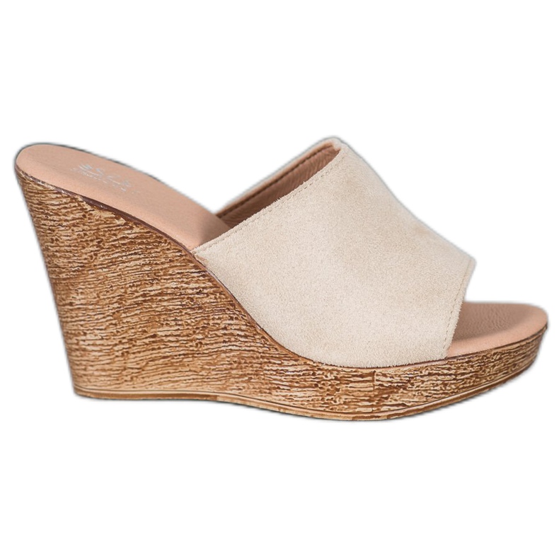 Small Swan Pantofole in pelle scamosciata chiara marrone