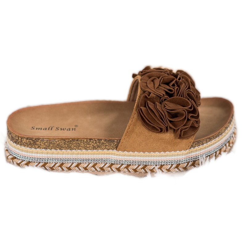 Small Swan Pantofole In Pelle Scamosciata Con Ornamenti marrone
