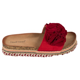Small Swan Pantofole In Pelle Scamosciata Con Ornamenti rosso