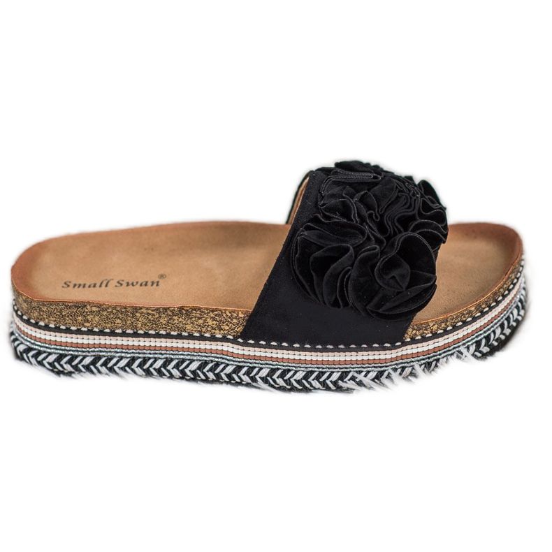 Small Swan Pantofole In Pelle Scamosciata Con Ornamenti nero