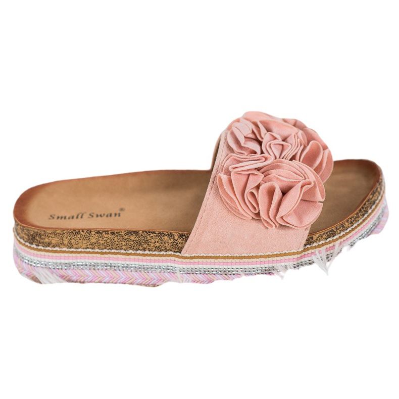 Small Swan Pantofole In Pelle Scamosciata Con Ornamenti rosa