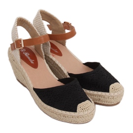 Espadrillas nere su zeppe, nere S-819 Black nero