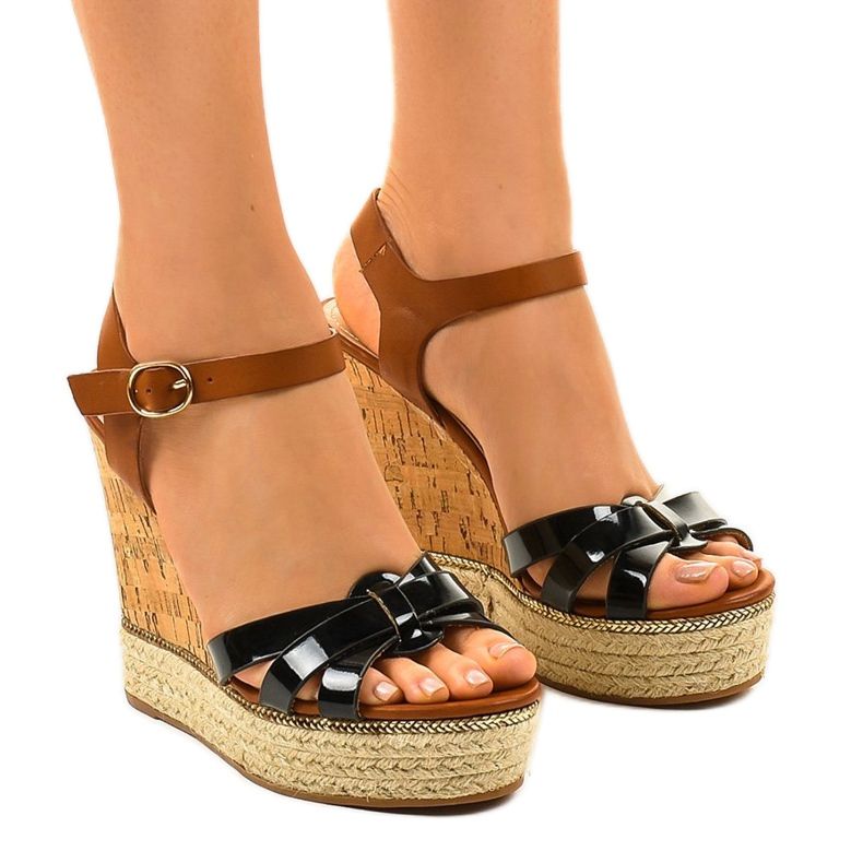 Sandali neri con zeppa espadrillas 6032 marrone nero