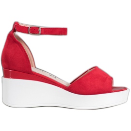 Weide Sandali in pelle scamosciata su una zeppa bianca rosso