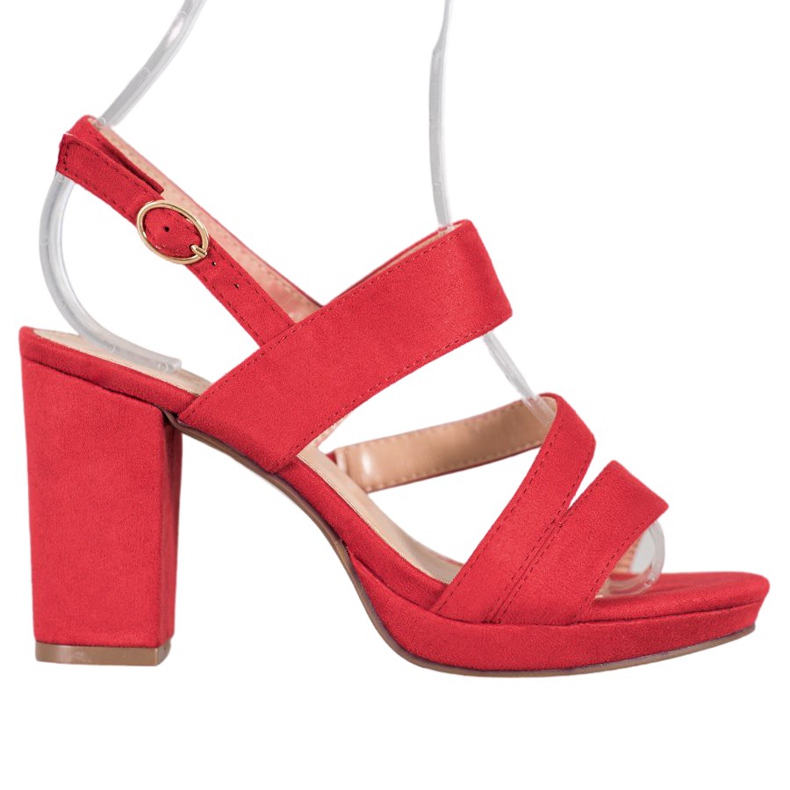 SHELOVET Sandali in camoscio con tacco alto rosso