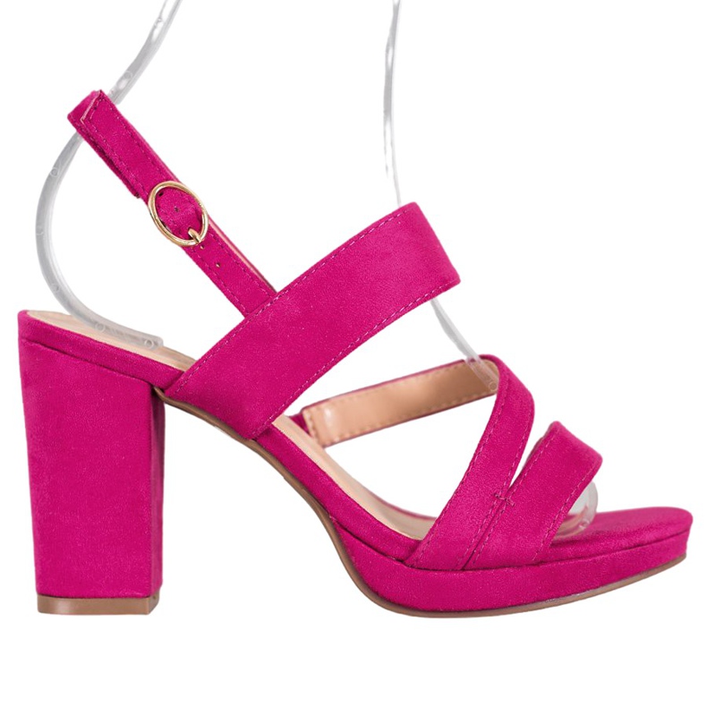 SHELOVET Sandali in camoscio con tacco alto rosa