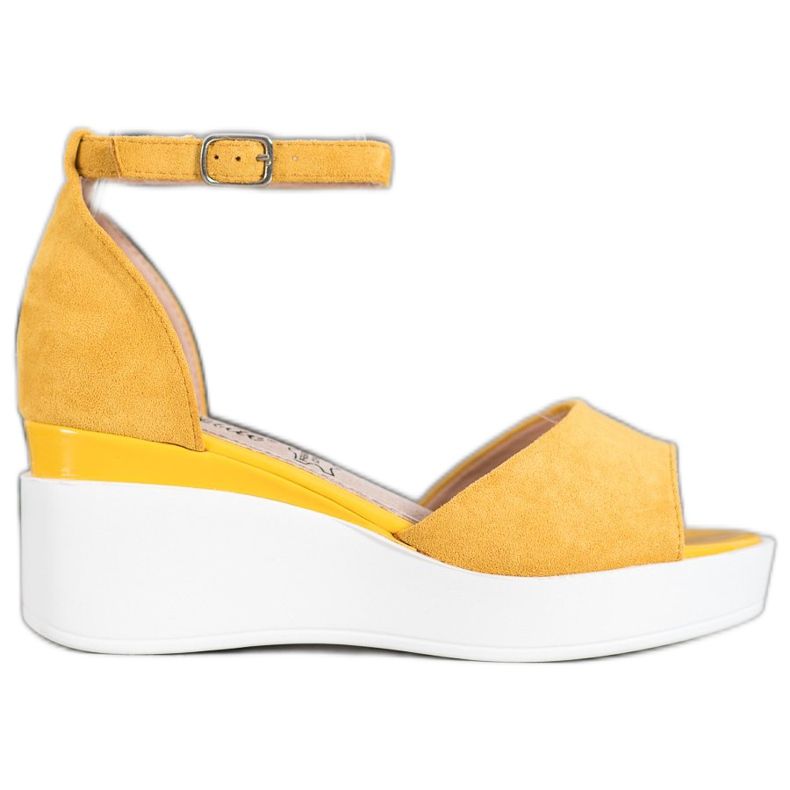 Weide Sandali in pelle scamosciata su una zeppa bianca giallo