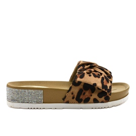 Pantofole casual leopardate con fiocco LW-10 marrone