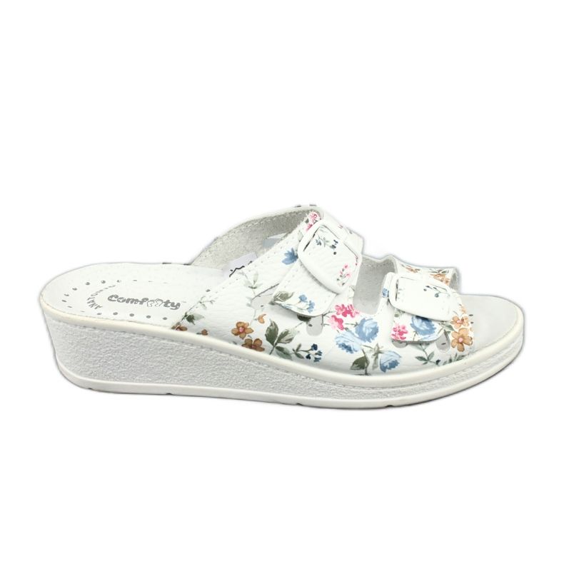 Ciabatte con zeppa da donna Comfooty Mia Flowers bianca multicolore