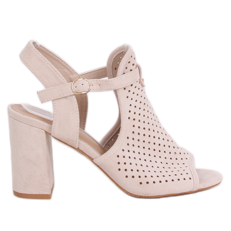 Sandali traforati beige con tacco alto LL79 Beige