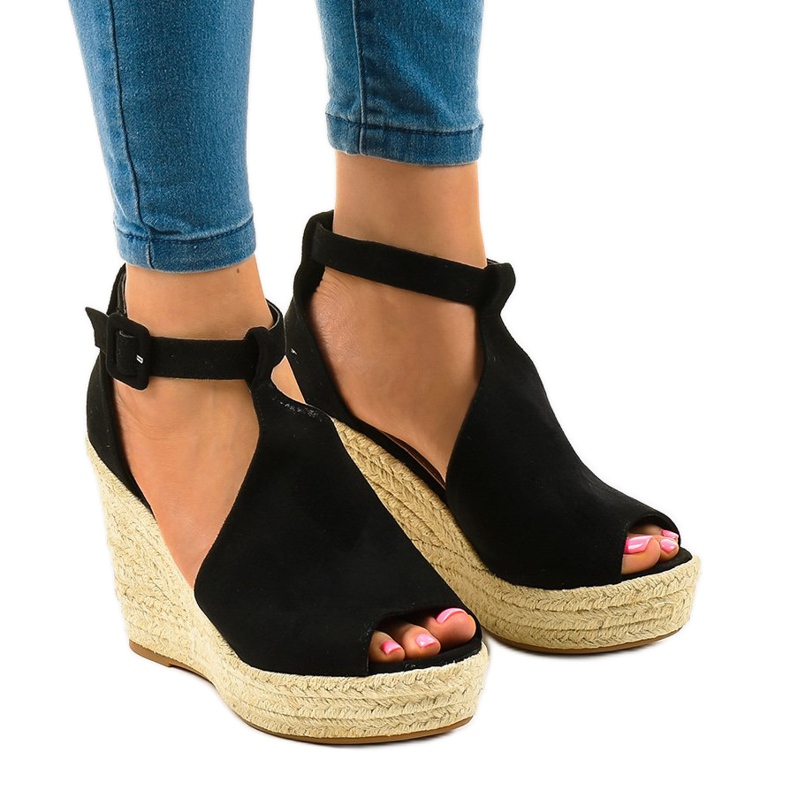 BM Sandali neri con zeppa e espadrillas 108-11 nero