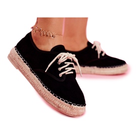 MSMG Espadrillas da donna su piattaforma in lino nero Sonya