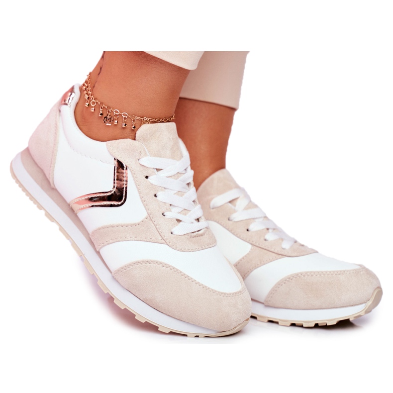 Scarpe sportive da donna roulette bianche e beige bianca marrone