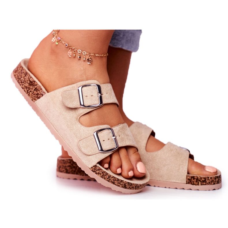 Infradito da donna in sughero con fibbie beige