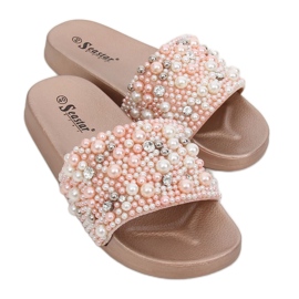 Ciabatte con perle champagne BG66 Champagne rosa multicolore