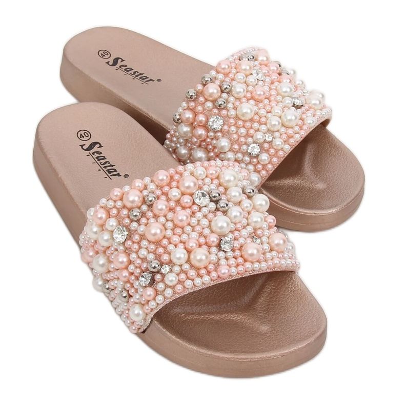 Ciabatte con perle champagne BG66 Champagne rosa multicolore