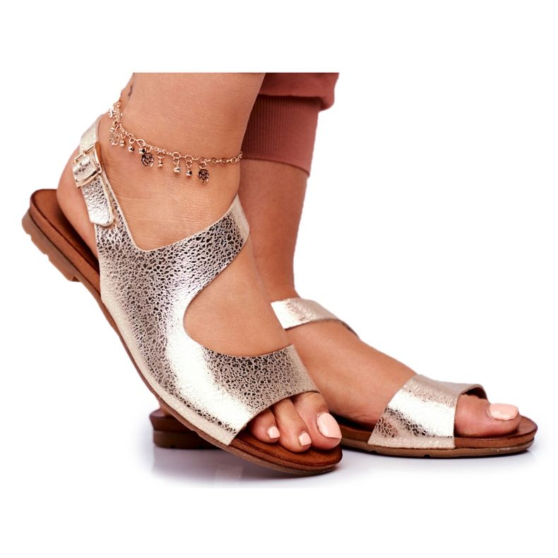 Sandali Donna Laura Messi Pelle 1116 Serpente Oro Vollare d'oro