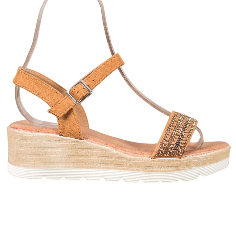 Renda Sandali con zeppa con cristalli marrone