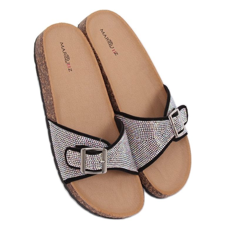 Pantofole nere con pietre L-1032 Nero