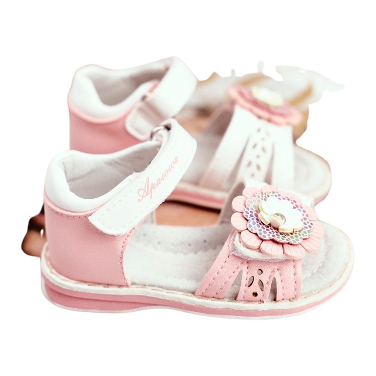 Apawwa Sandali da bambino con velcro Flower Pink Mino rosa