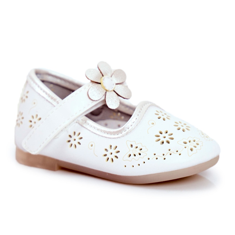 Apawwa Ballerine per bambini su velcro Kwiatuszek White Flored bianca