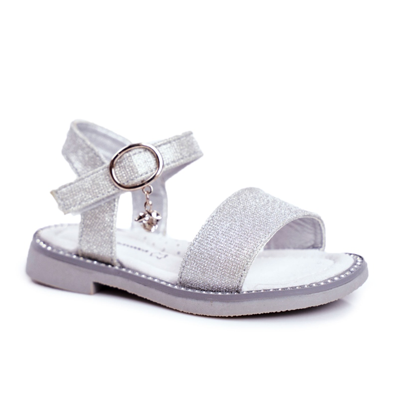 Apawwa Sandali Bambini con Velcro Broccato Argento Verden grigio