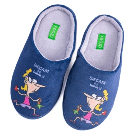 Pantofole blu navy da donna Dreex Plush I Run because I Like Mi piace grigio
