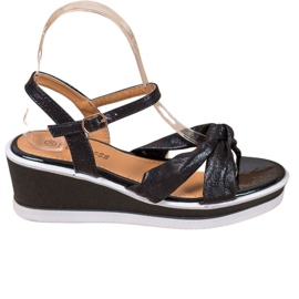 SHELOVET Sandali con zeppa lucidi nero