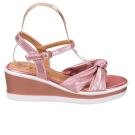 SHELOVET Sandali con zeppa lucidi rosa