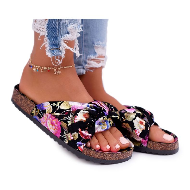 SEA Pantofole nere da donna su fiori di sughero Wendy's Bow nero multicolore