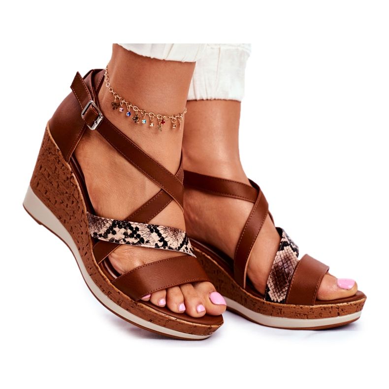 Sandali da donna con zeppa Sergio Leone Marrone SK309