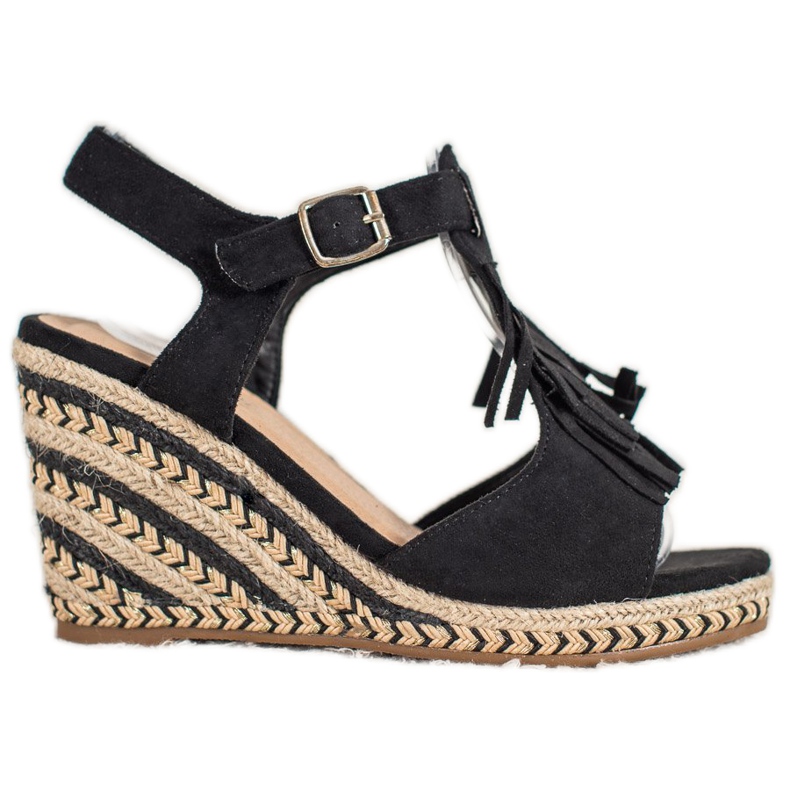 Small Swan Zeppe in camoscio con frange nero