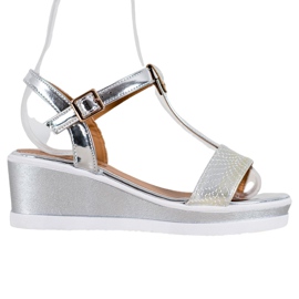 SHELOVET Zeppe argento con ecopelle grigio
