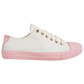 SHELOVET Sneakers in tessuto bianca rosa