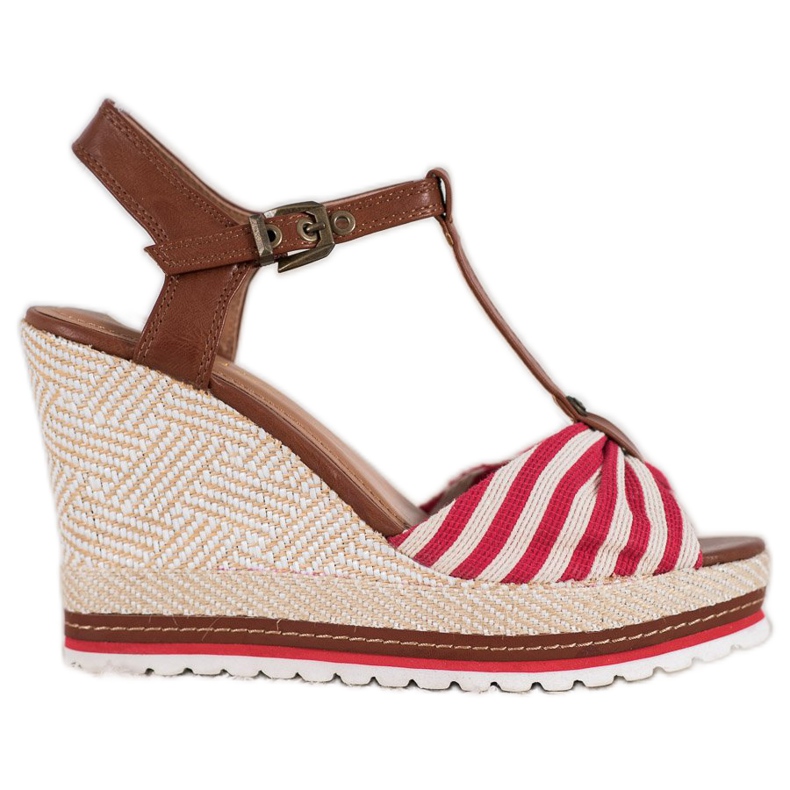 SHELOVET Sandali con zeppa a righe marrone rosso
