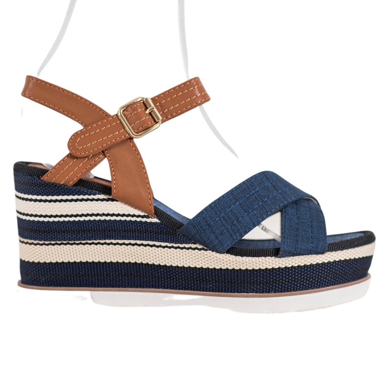 SHELOVET Zeppe blu navy alla moda marrone