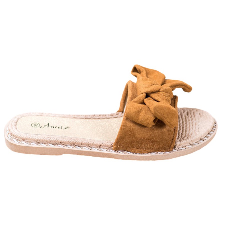 Anesia Paris Eleganti pantofole in pelle scamosciata marrone