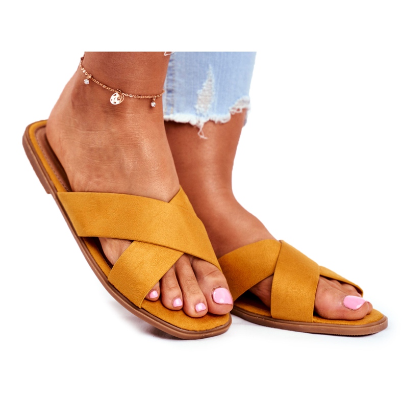 Pantofole da donna, righe, giallo Filippine