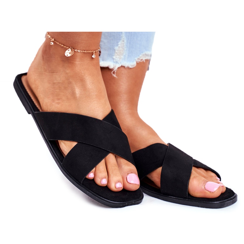 Pantofole da donna, righe, croce, nero Filippine