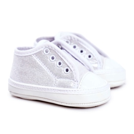 Apawwa Sneakers Bambini Velcro Con Broccato Battesimo Argento Milley bianco