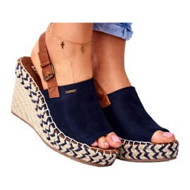 Sandali da donna con zeppa Big Star Navy Blue FF274980 marrone blu navy