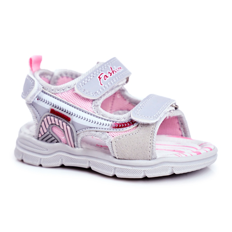PL1 Sandali da Bambino con Velcro Grigio Grobino rosa