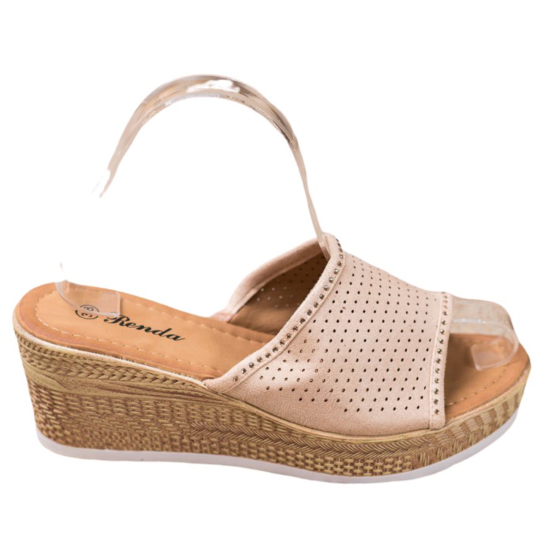 Renda Pantofole con zeppa traforata beige
