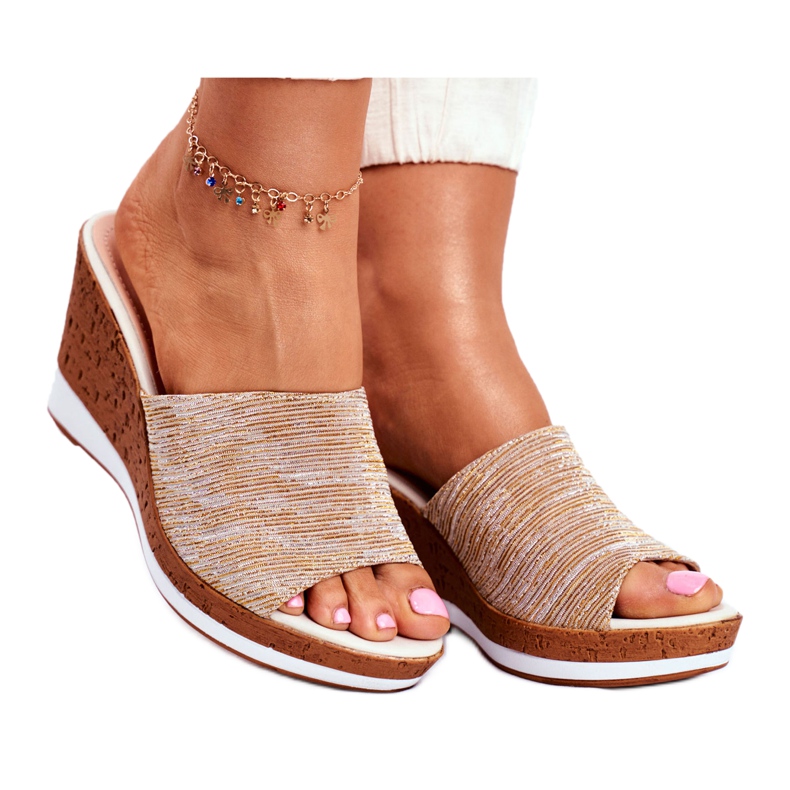 Ciabatte Da Donna Con Zeppa Sergio Leone Beige SK320 d'oro