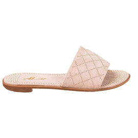 SHELOVET Eleganti pantofole in pelle scamosciata beige