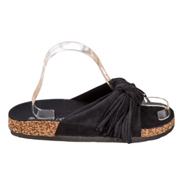 Bestelle Pantofole In Pelle Scamosciata Con Frange nero