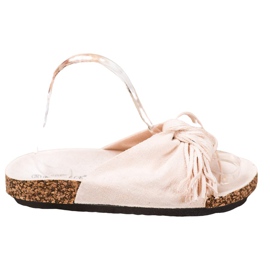 Bestelle Pantofole In Pelle Scamosciata Con Frange beige